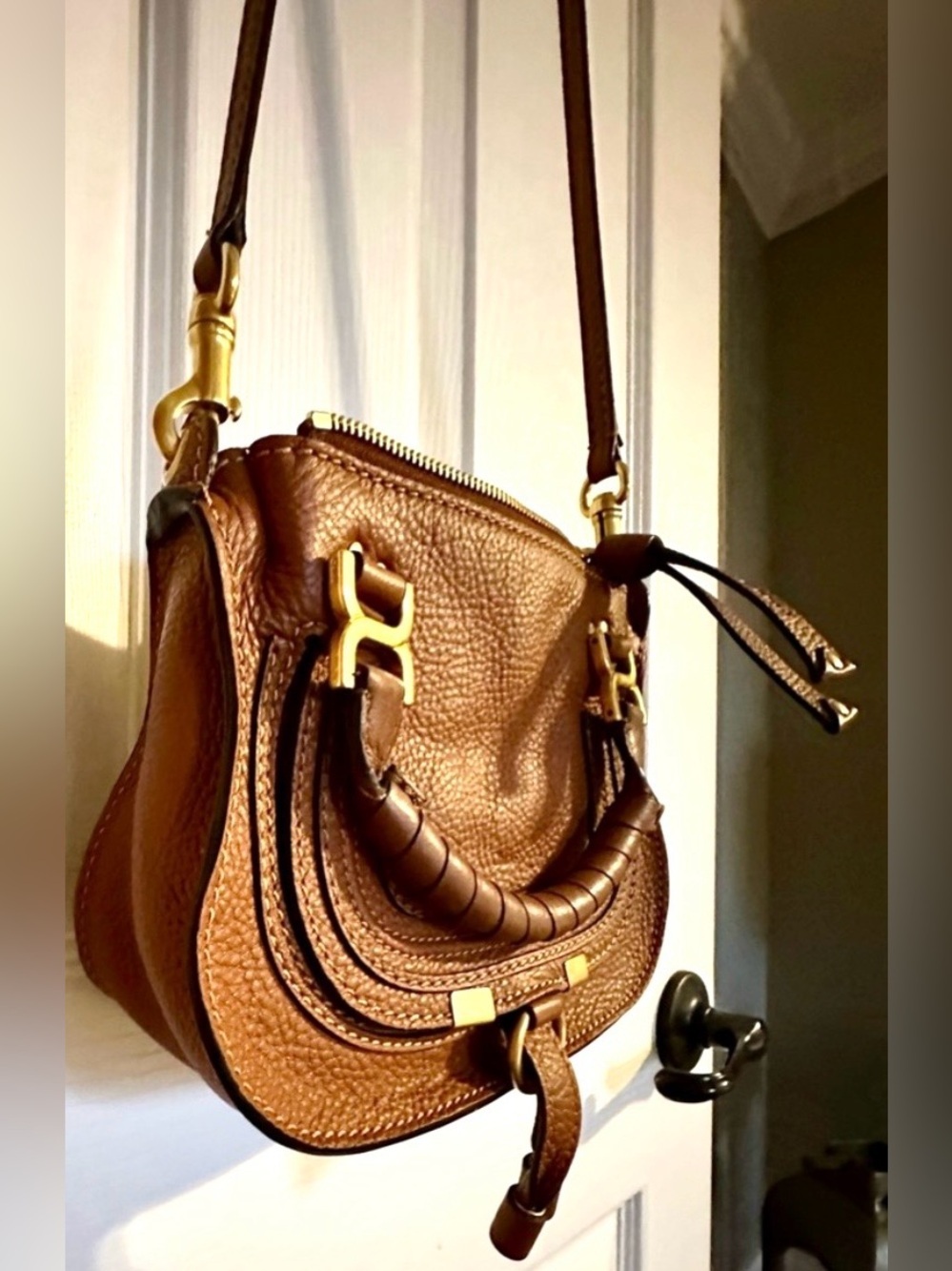 Chloé Mini Marcie Crossbody Bag Tan Grained Leather Like New - Picture 6 of 16